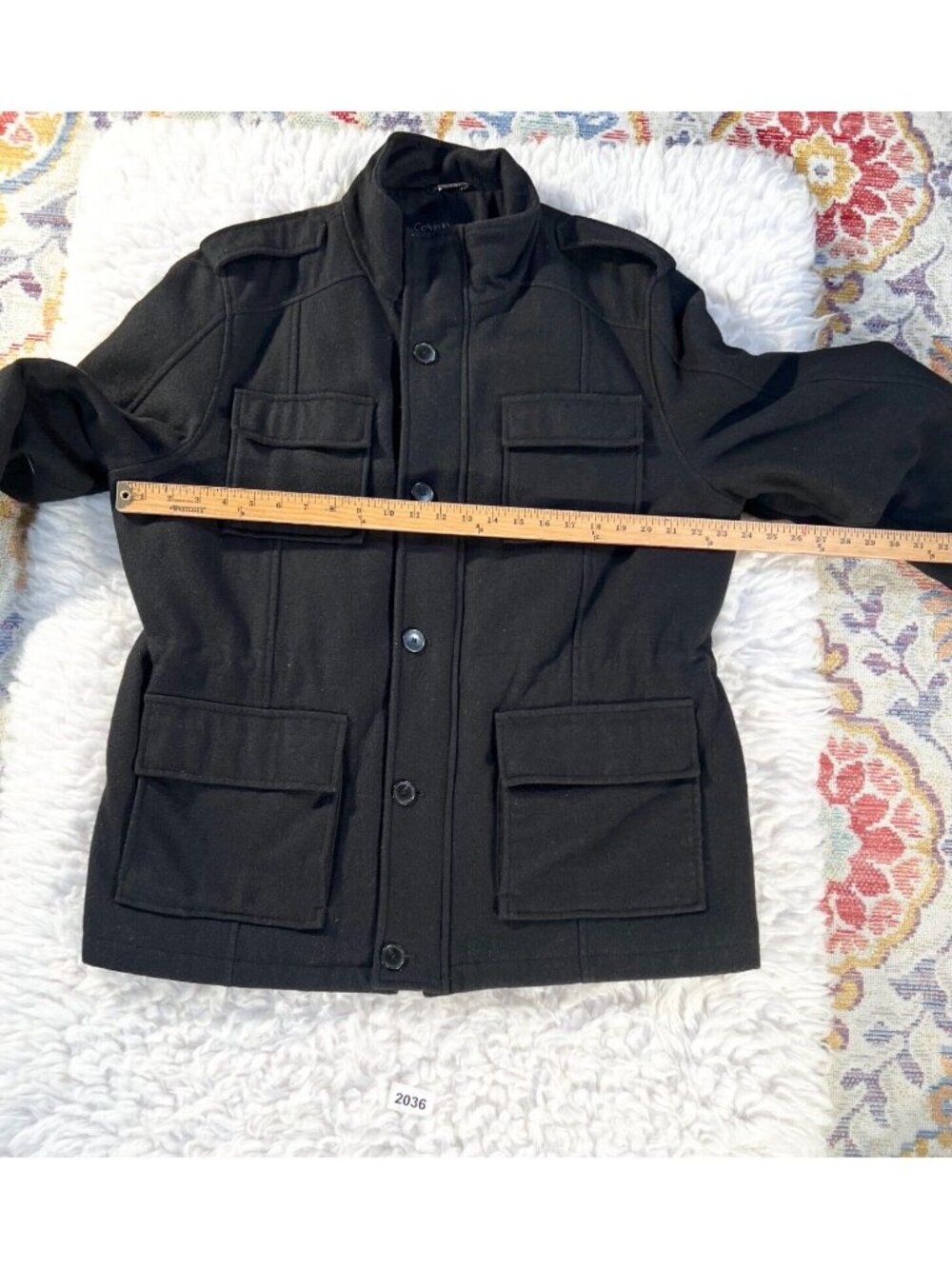 Calvin Klein Field Coat Men's Black Lg Wool Blend Zip Button 4 Pockets Solid - Picture 4 of 13